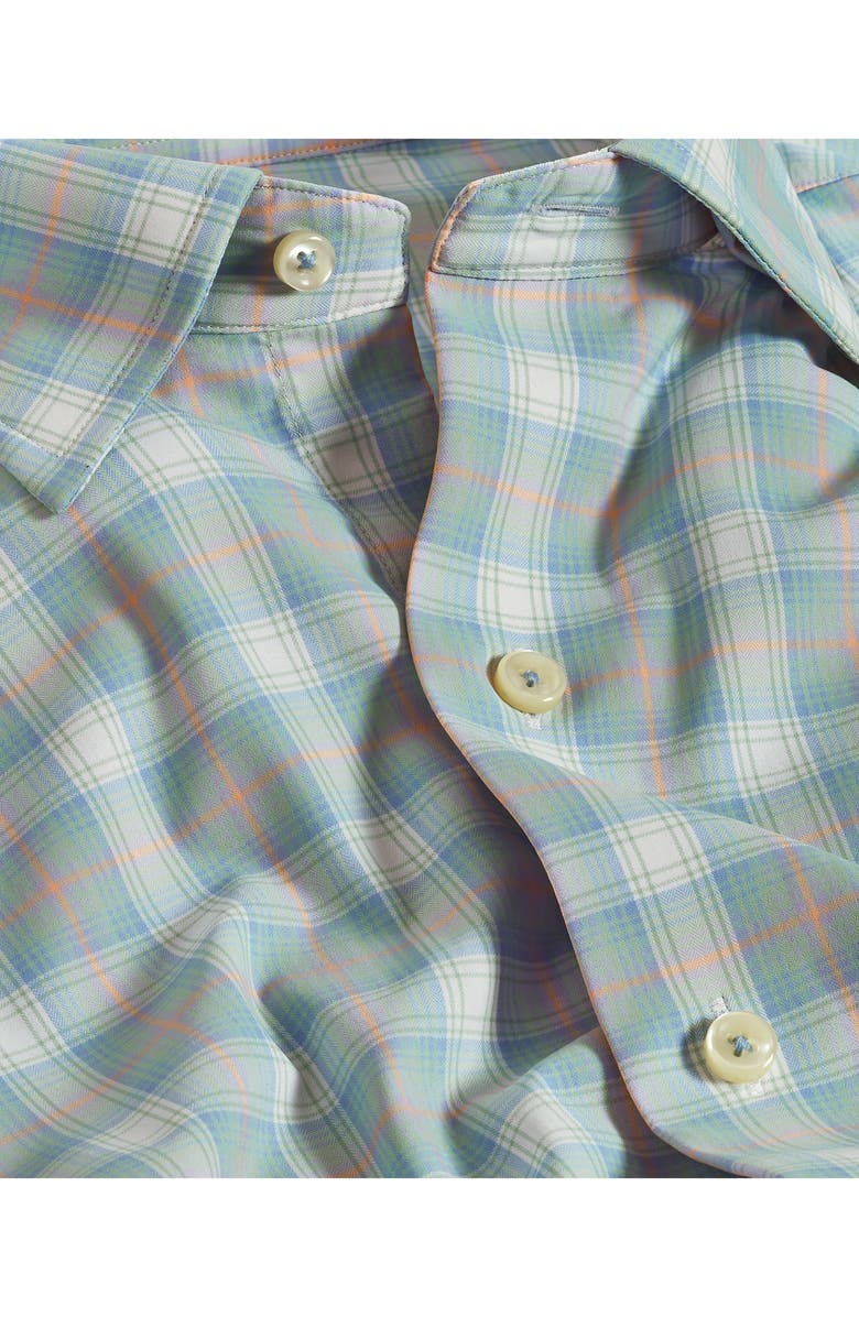 David Donahue Plaid Print Performance Sport Shirt, Alternate, color, Sky/ Multi