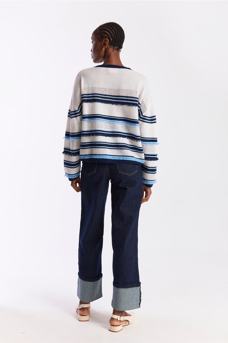 Funky Stripe 100% Cashmere Sweater, Alternate, color, Organic White/Splash, Navy