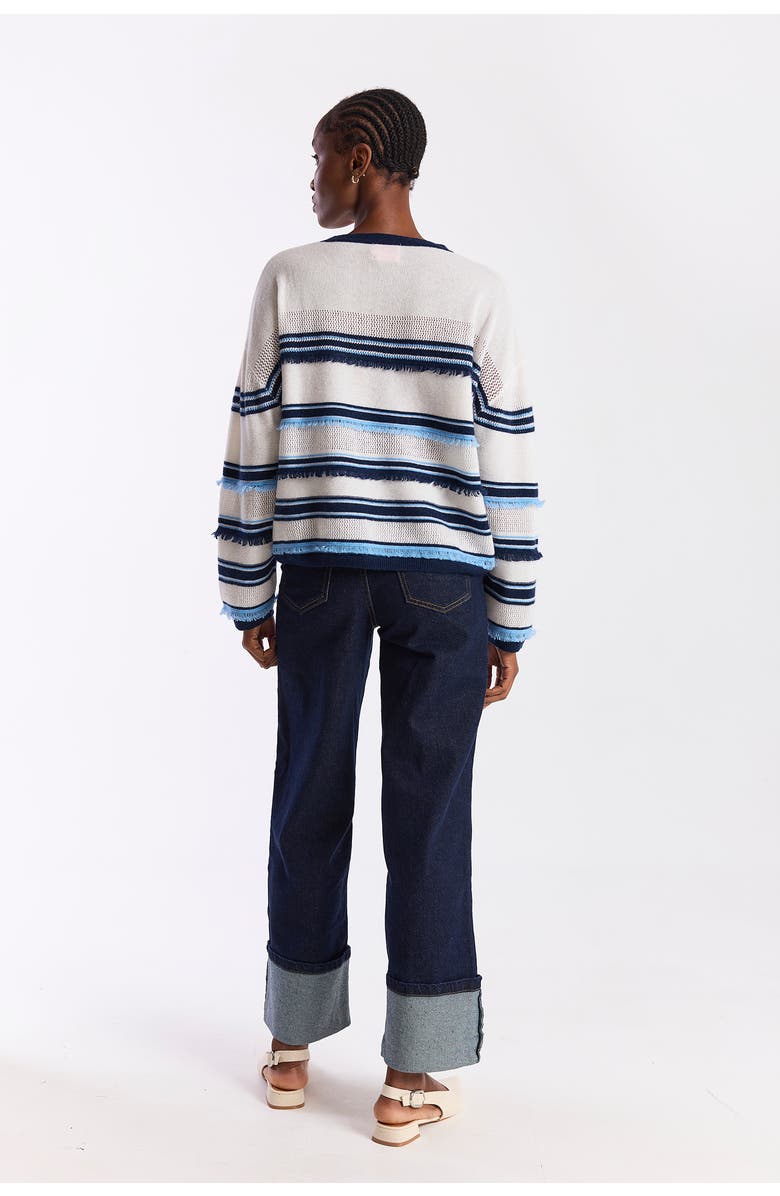 Brodie Pure Cashmere Funky Stripe 100% Cashmere Sweater, Alternate, color, Organic White/Splash, Navy
