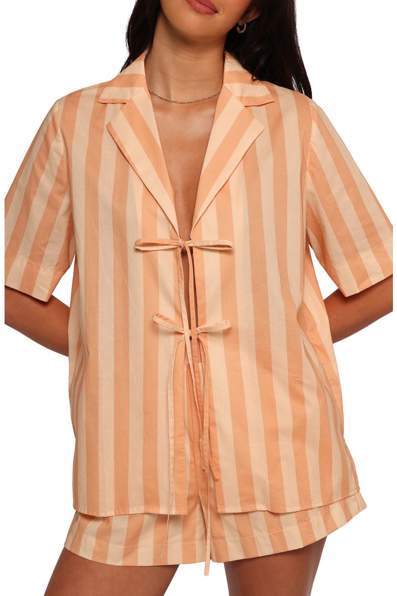 Essie Stripe Cotton Tie Front Shirt, Main, color, TERRACOTTA STRIPE