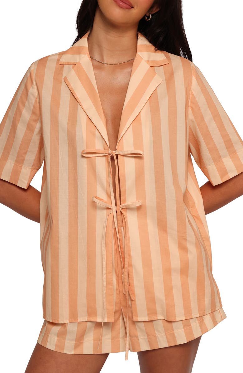 Petal & Pup Essie Stripe Cotton Tie Front Shirt, Main, color, Terracotta Stripe