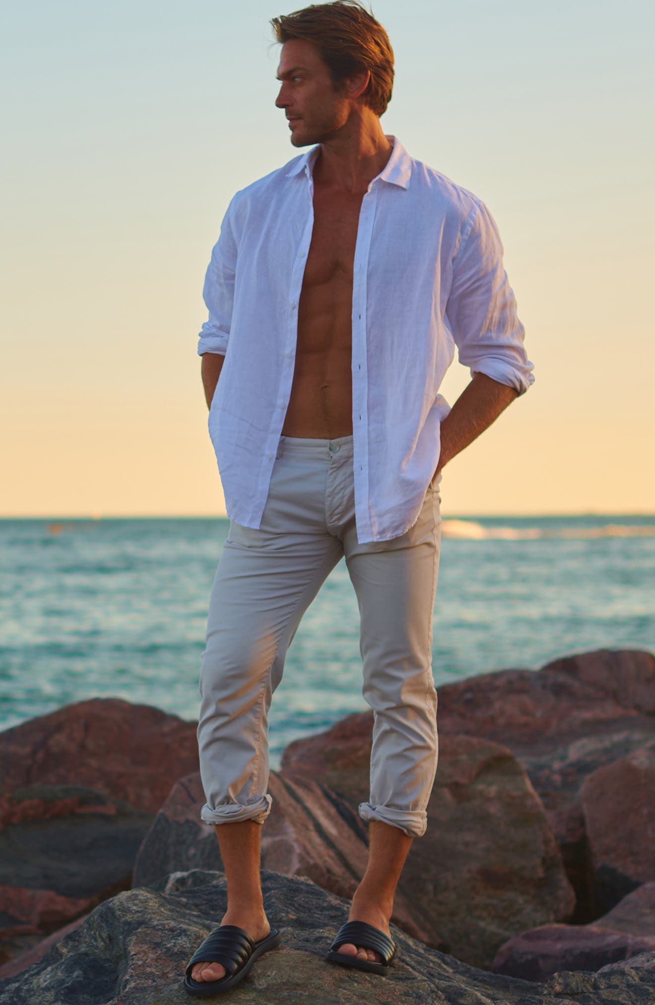 Anthony Veer Key West Leather Slide Sandal, Alternate, color, Black