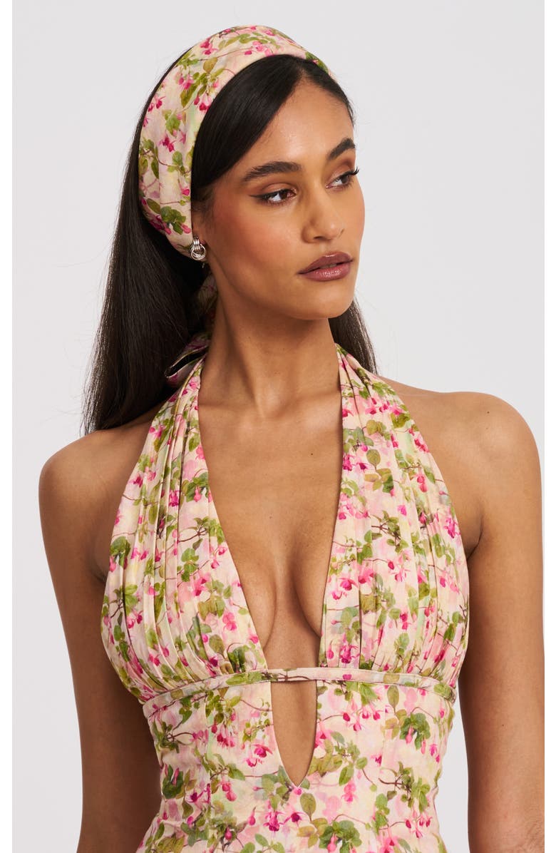 Miss Circle Spring Affair Print Linen Head Wrap Scarf, Main, color, Beige