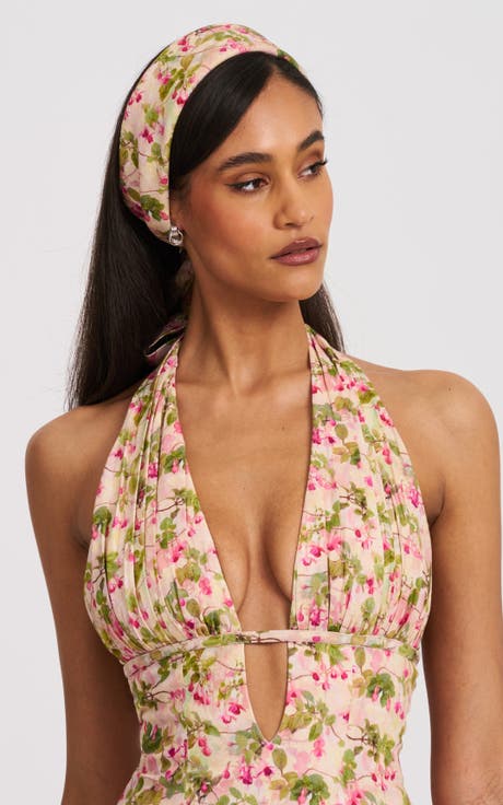 Spring Affair Print Linen Head Wrap Scarf