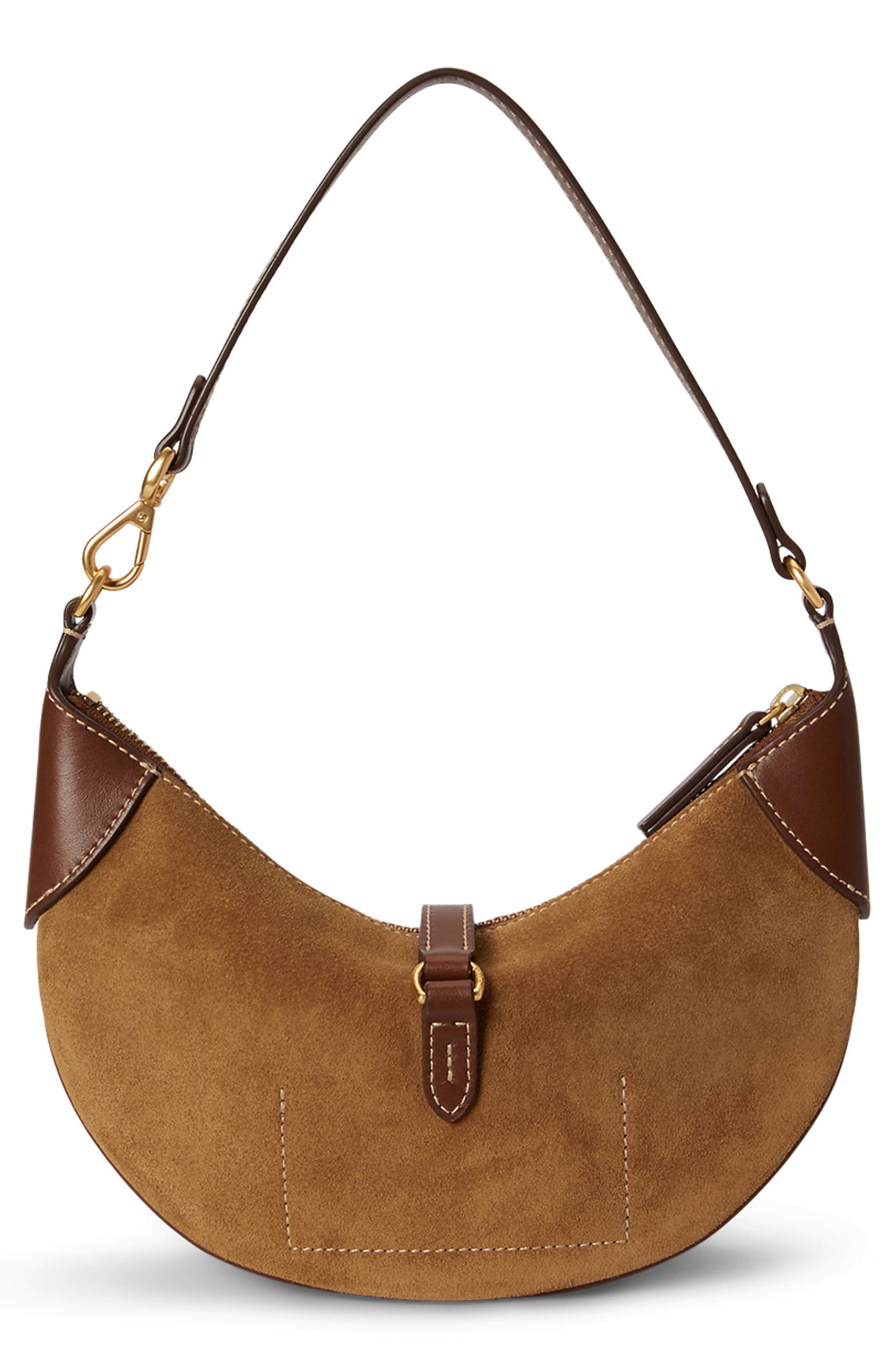 Polo ID Mini Suede & Leather Shoulder Bag, Alternate, color, CLAY/ TOBACCO