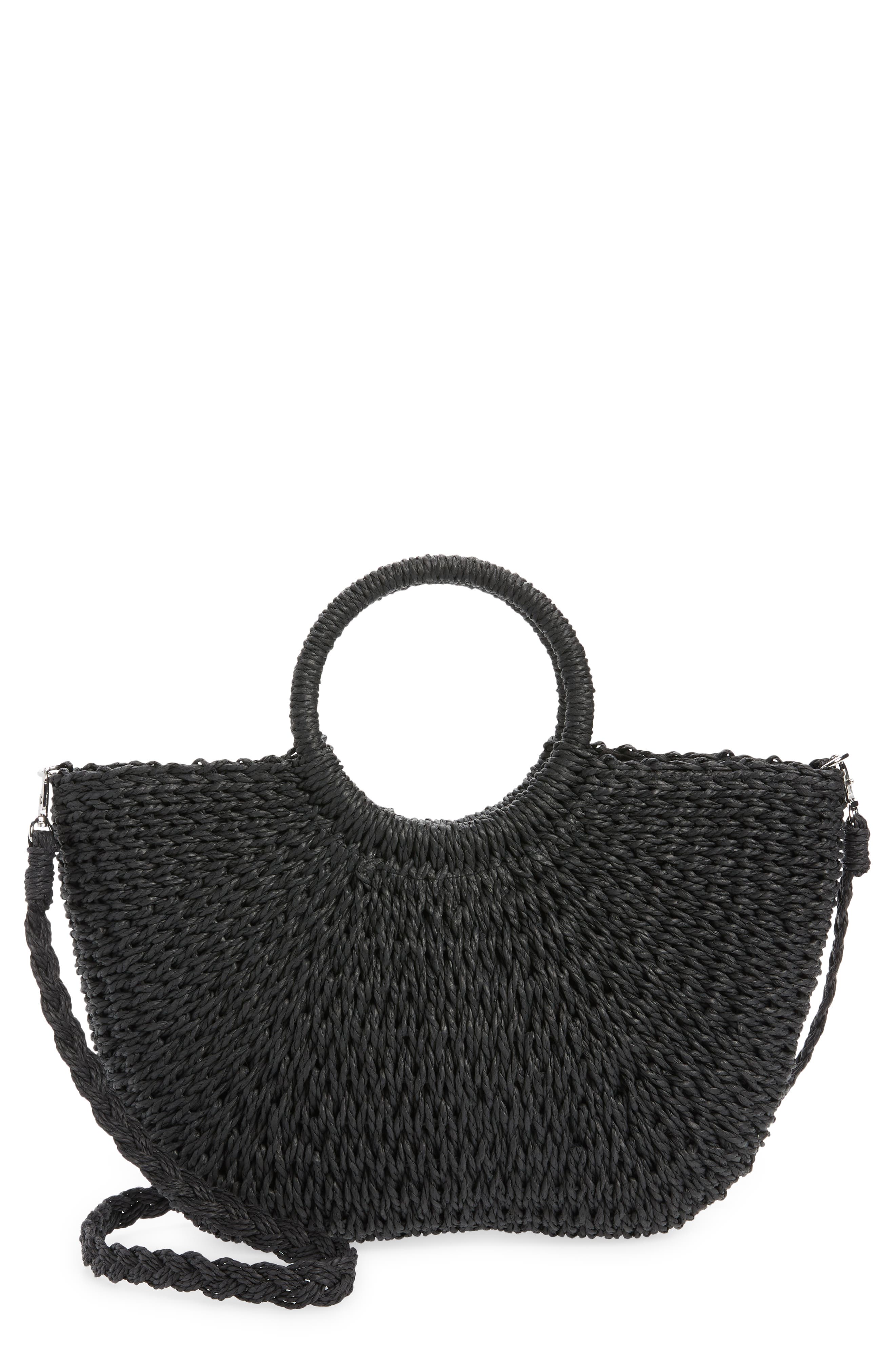 Mali + Lili Half Moon Woven Straw Tote, Main, color, 