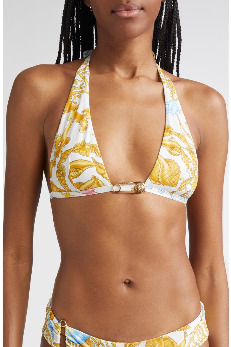 Versace Underwater Barocco Safety Pin Triangle Bikini Top (Women