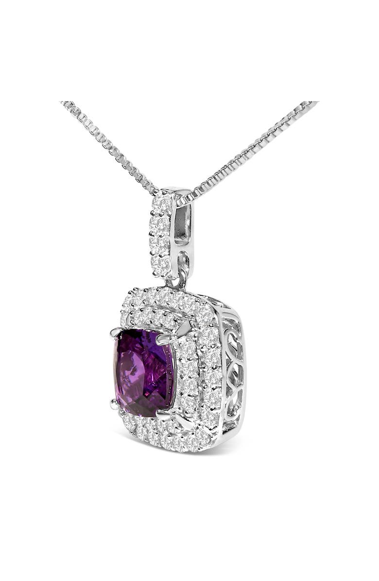Haus of Brilliance Silver Created Purple Amethyst and White Sapphire Halo Pendant Earring Set, Alternate, color, White