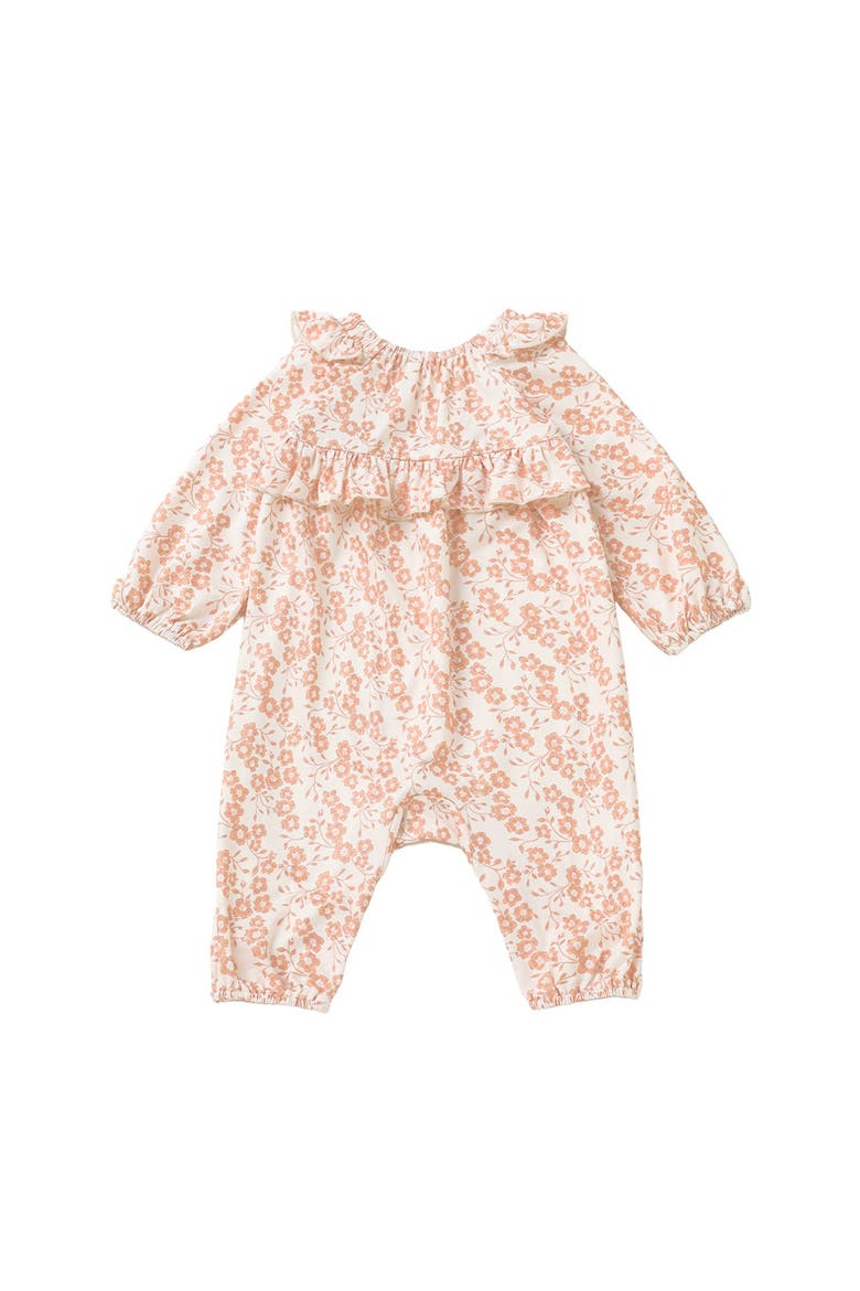 Honey Petals Long Sleeve Floral Ruffle Collar Straight Leg Romper, Alternate, color, Orange