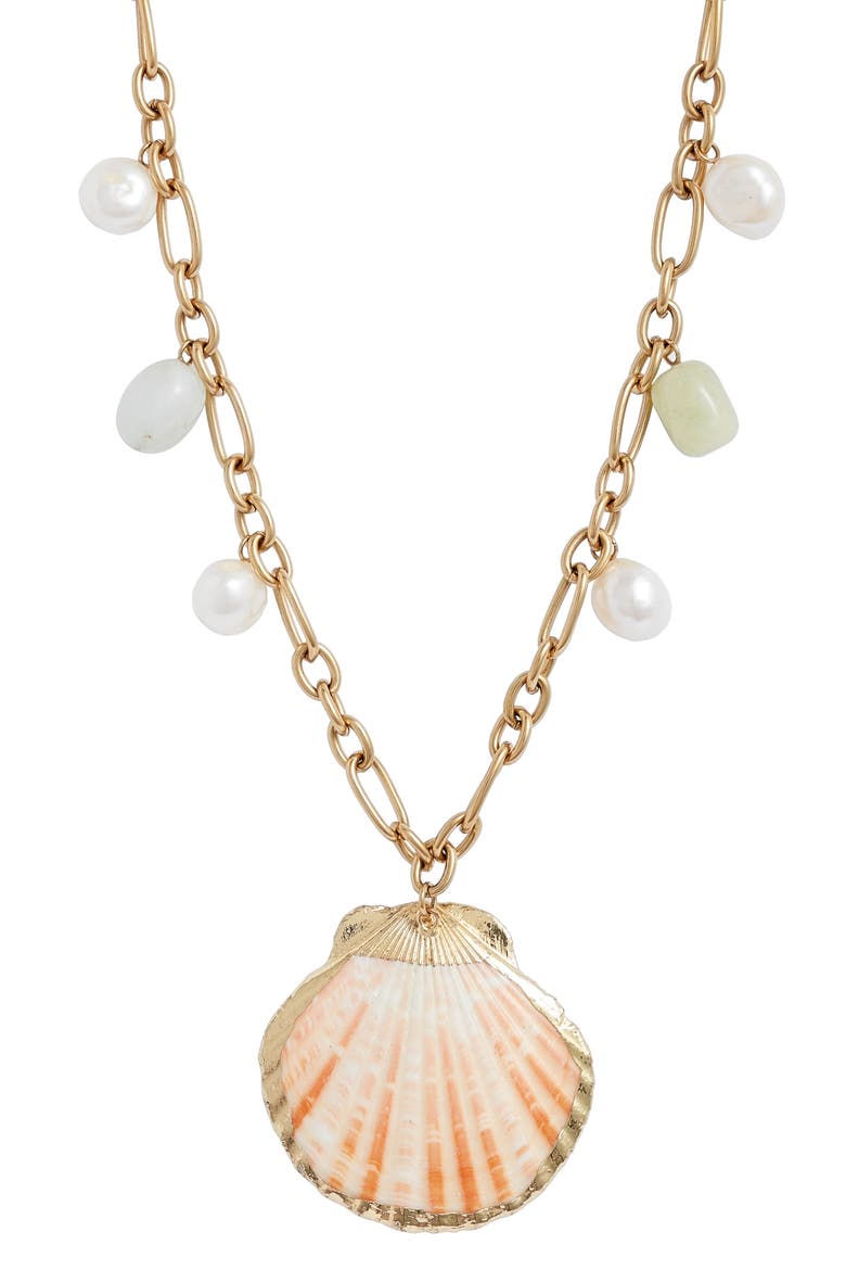 Shells Pendant Necklace, Main, color, GOLD