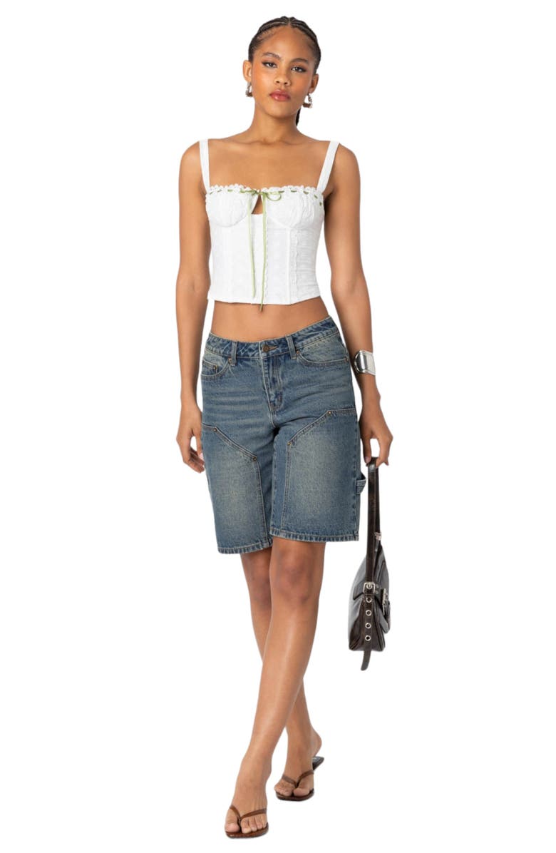 EDIKTED Garden Girl Eyelet Lace Corset Top, Alternate, color, White