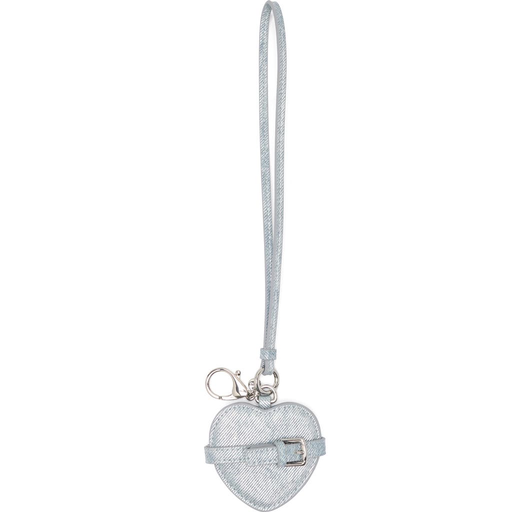 Stand Oil Belted Heart Mirror Faux Leather Key Ring Bag Charm In Blue