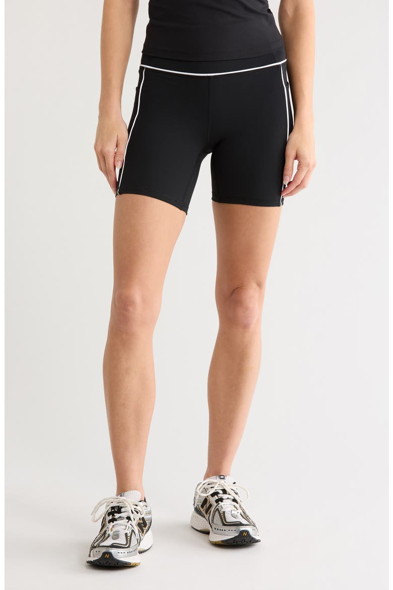 Butter Tech Tribeca High Waist Pocket Bike Shorts, Main, color, BLACK
