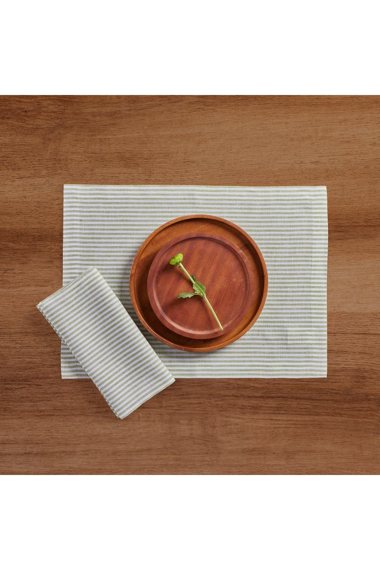Linen Dinner Napkins Set of 4, 20 x 20" - Narrow Stripe, Alternate, color, Avocado and White