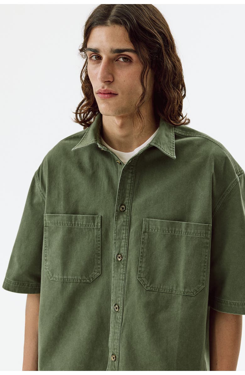 H&M Relaxed Fit Denim Shirt, Alternate, color, Khaki Green