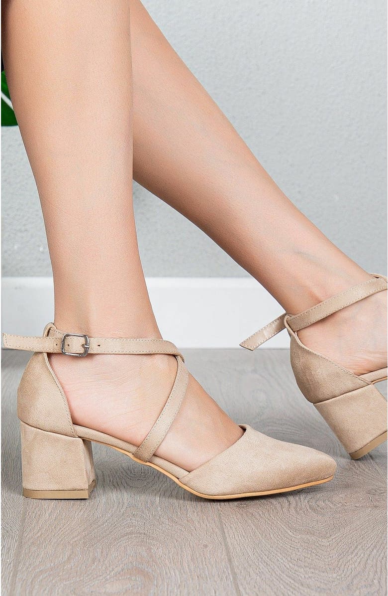 Forever & Always Shoes Dolly Low Block Heel Pumps, Alternate, color, Beige Suede