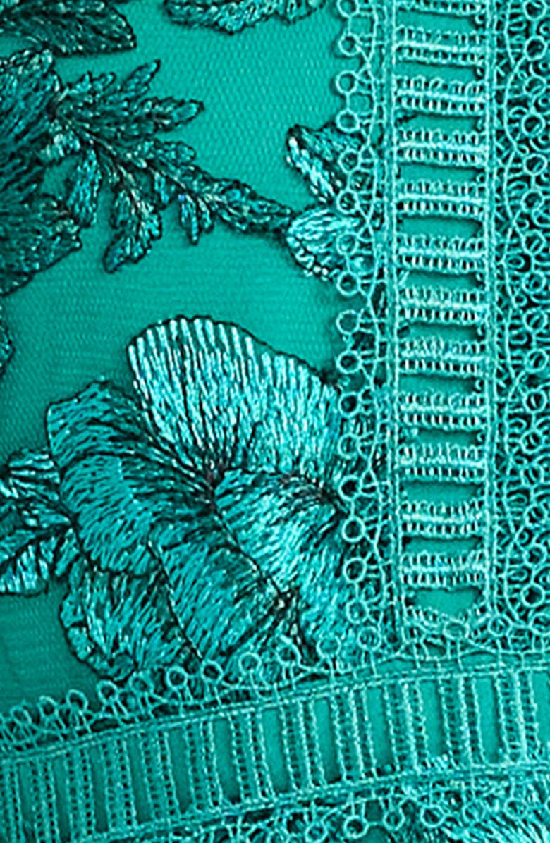 Tadashi Shoji Embroidered Lace Trim Tiered Cocktail Dress, Alternate, color, Emerald