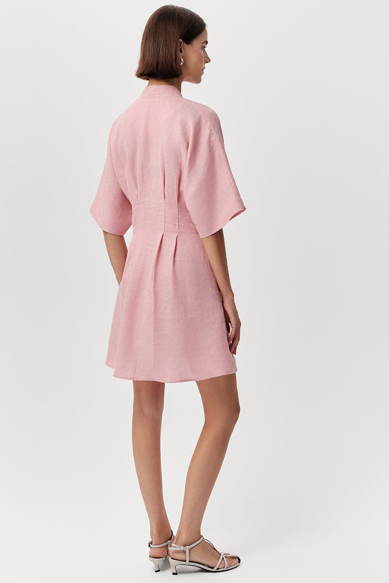 Alita V Neck Short Sleeve Linen Mini Dress, Alternate, color, Pink