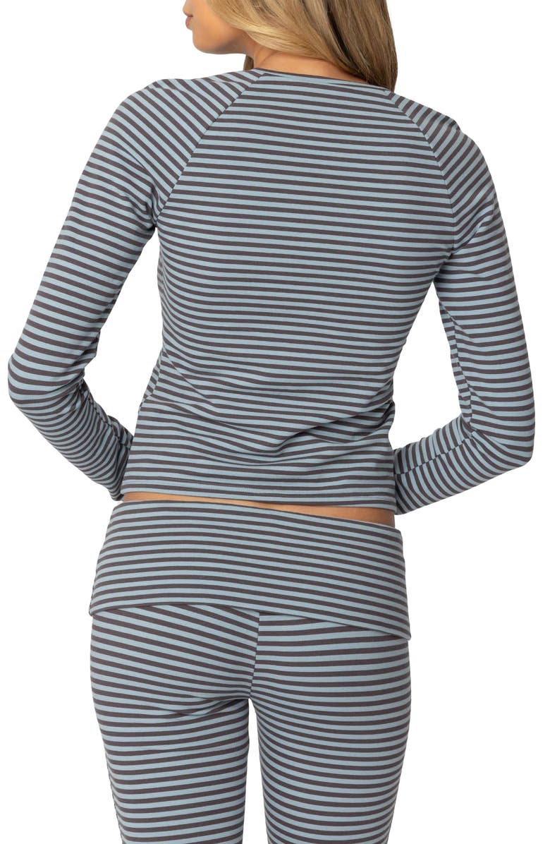 EDIKTED Kaeli Stripe Long Sleeve Crop Top, Alternate, color, Navy