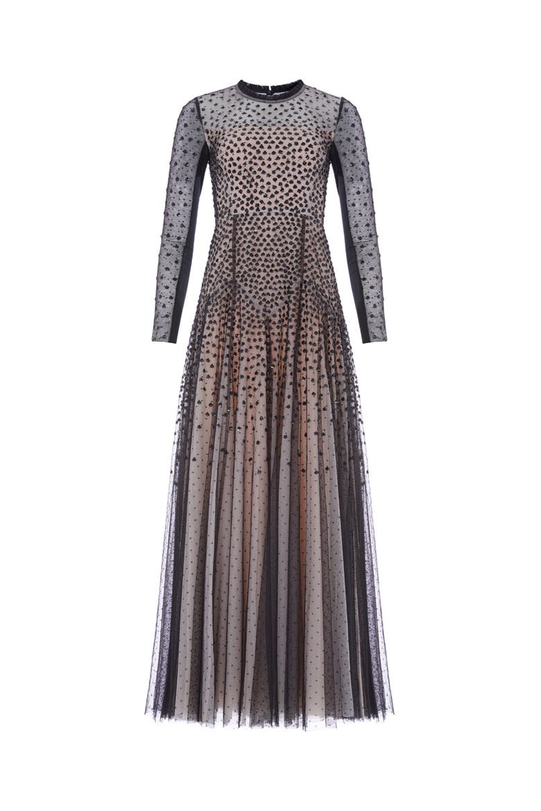 Sequin Cascade Round Neck Gown, Alternate, color, Graphite/Opal