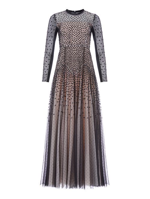 Needle & Thread Sequin Cascade Round Neck Gown In Black