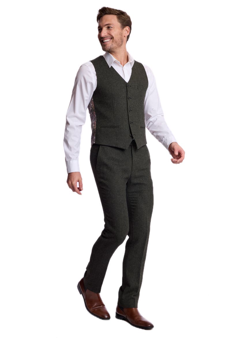 Eaton Slim Fit Wool Blend Vest, Alternate, color, GREEN BLACK HERRINGBONE