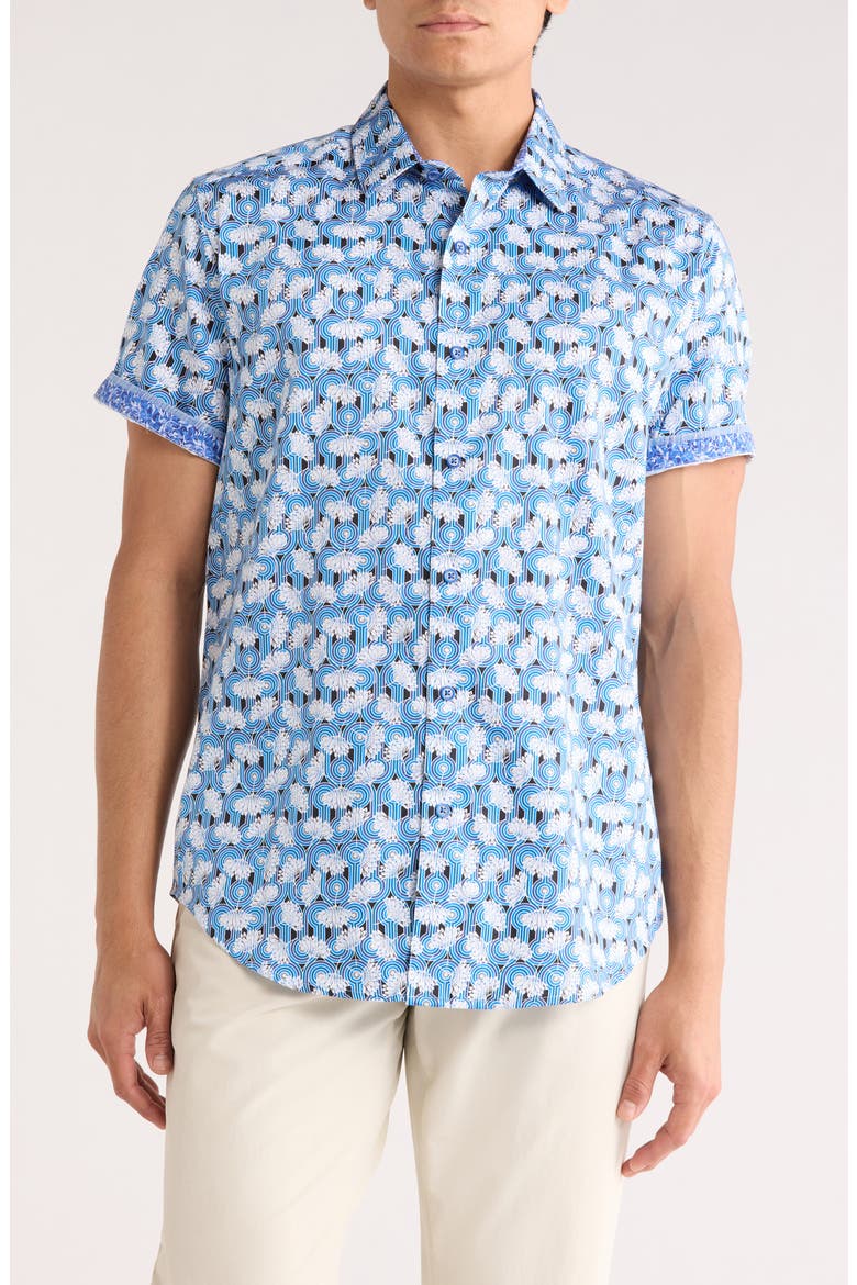 Print Short Sleeve Shirt, Main, color, BLUE MULTI