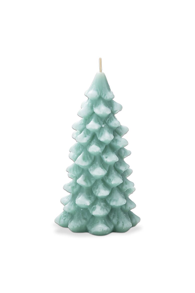 Frosted Pine Tree Aqua Candle Sculpted Christmas Decor, Main, color, Blue