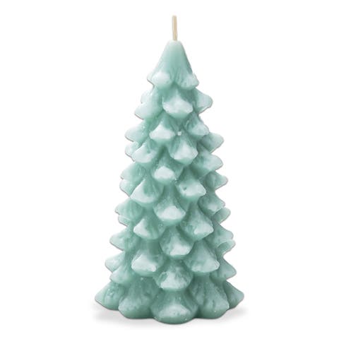 Frosted Pine Tree Aqua Candle Sculpted Christmas Decor