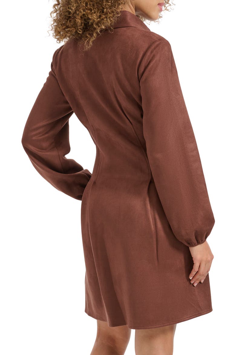 Faux Suede Long Sleeve Shirtdress, Alternate, color, BROWN