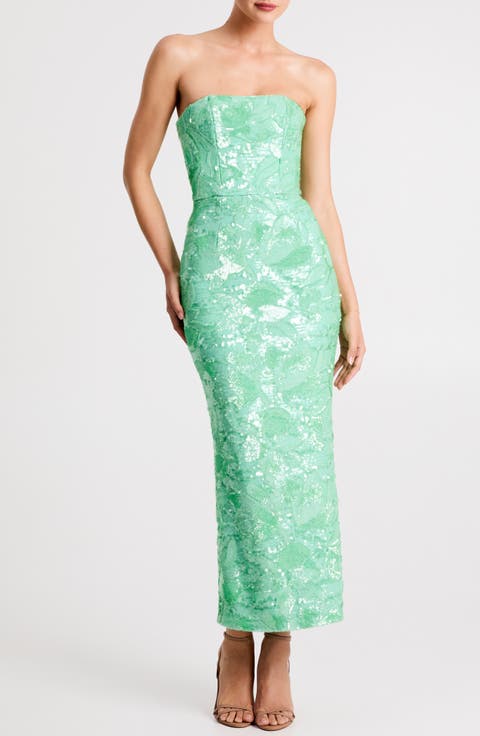 Leslie Pattern Sequin Strapless Gown