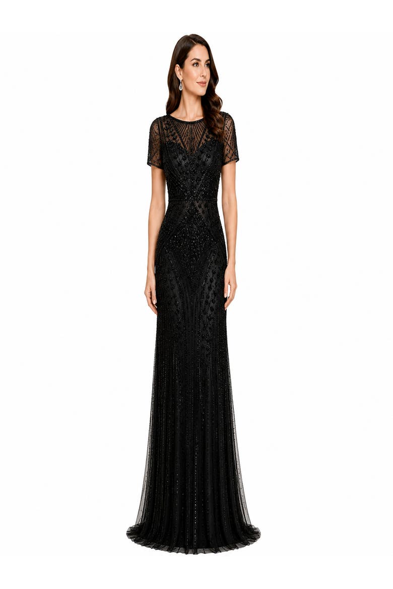 High Neck Beaded Gown, Main, color, Black