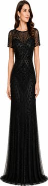 LARA New York High Neck Beaded Gown