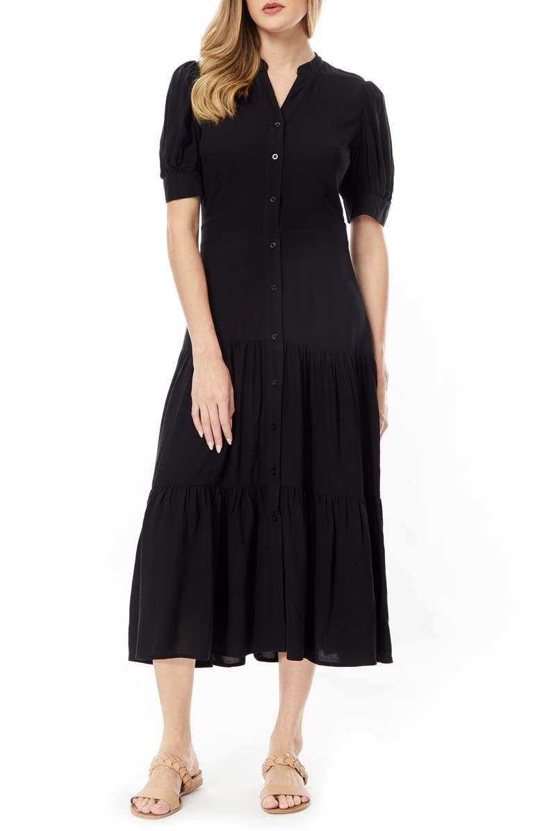 BY DESIGN Grace Button Front Midi Dress, Main, color, Black