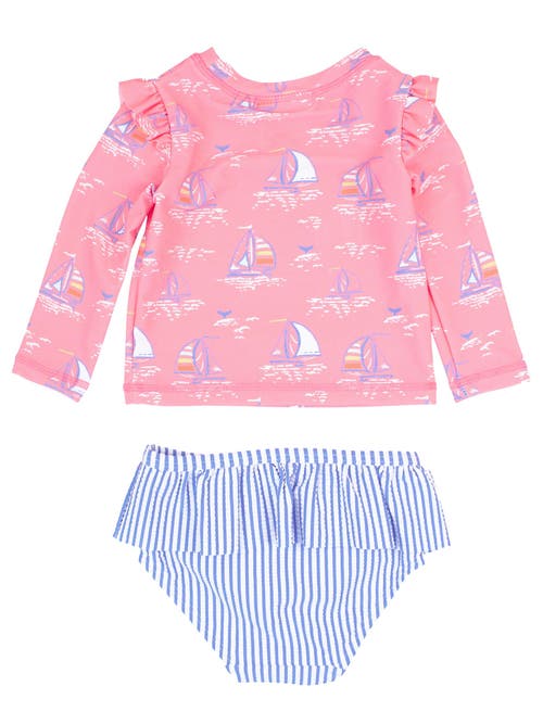 RUFFLEBUTTS RUFFLEBUTTS BABY/TODDLER GIRLS UPF50+ SUN PROTECTED SKIRTED FLUTTER LONG SLEEVE RASH GUARD BIKINI 