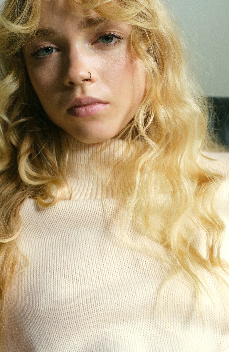 MANGO Ribbed Trim Turtleneck Sweater, Alternate, color, Ecru