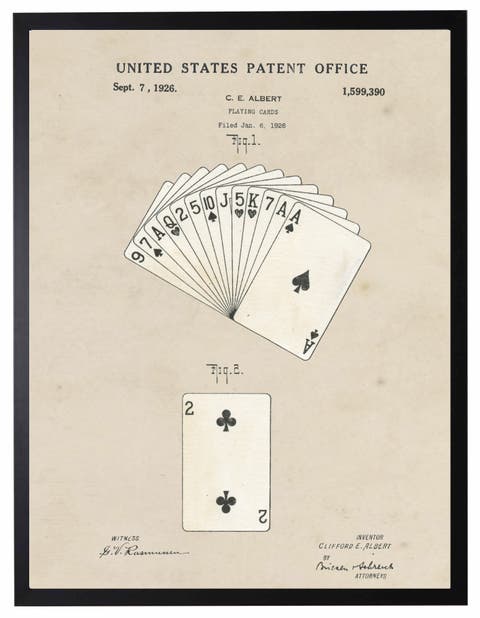 Playing Cards Patent in Black Frame