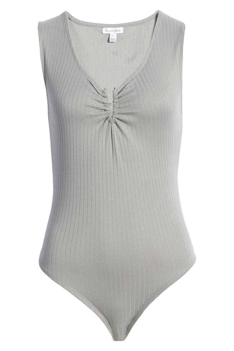 Metal Notch Bodysuit, Alternate, color, HEATHER GREY