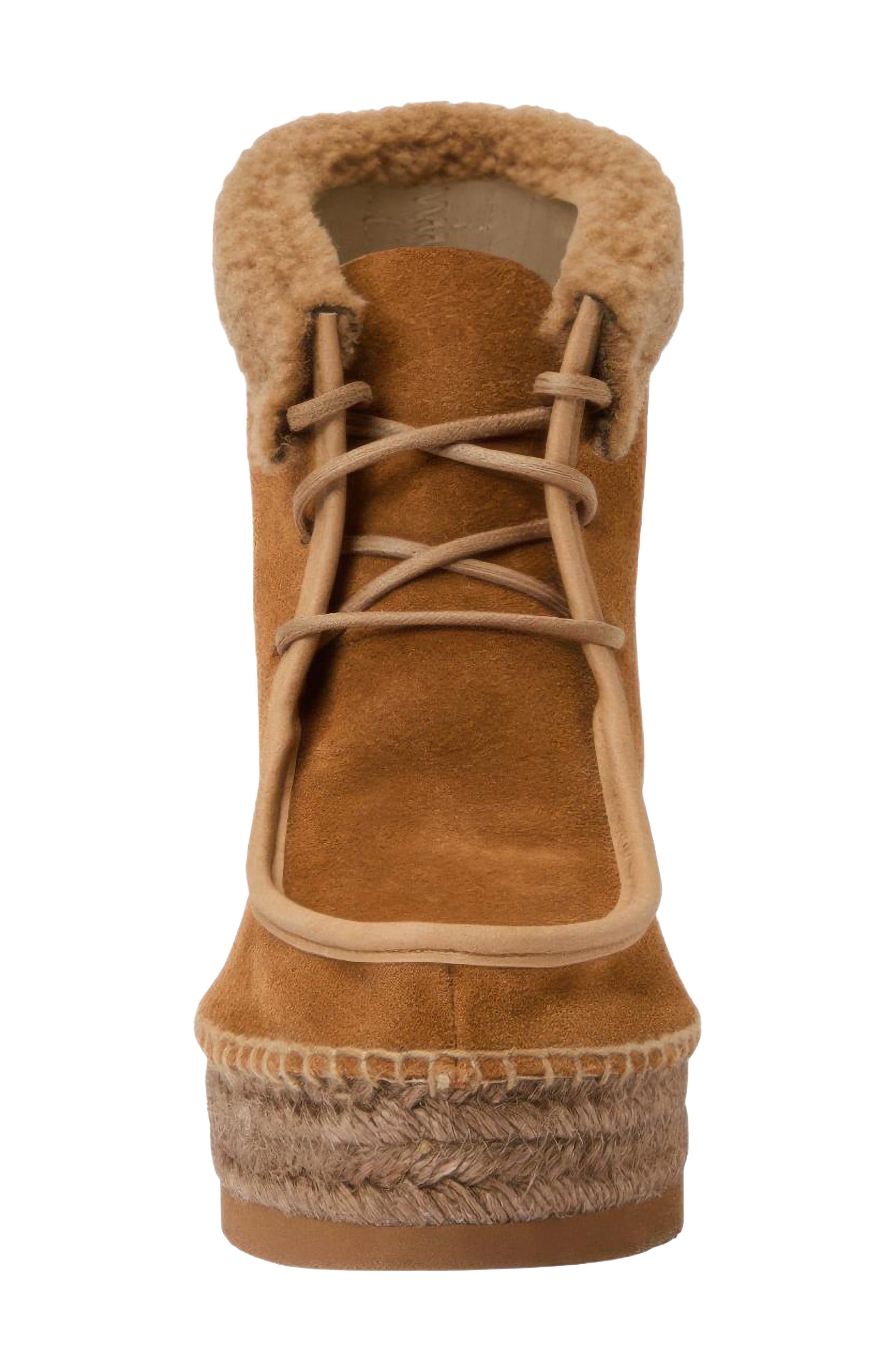 Genuine Shearling & Suede Wedge Bootie, Alternate, color, COGNAC SUEDE