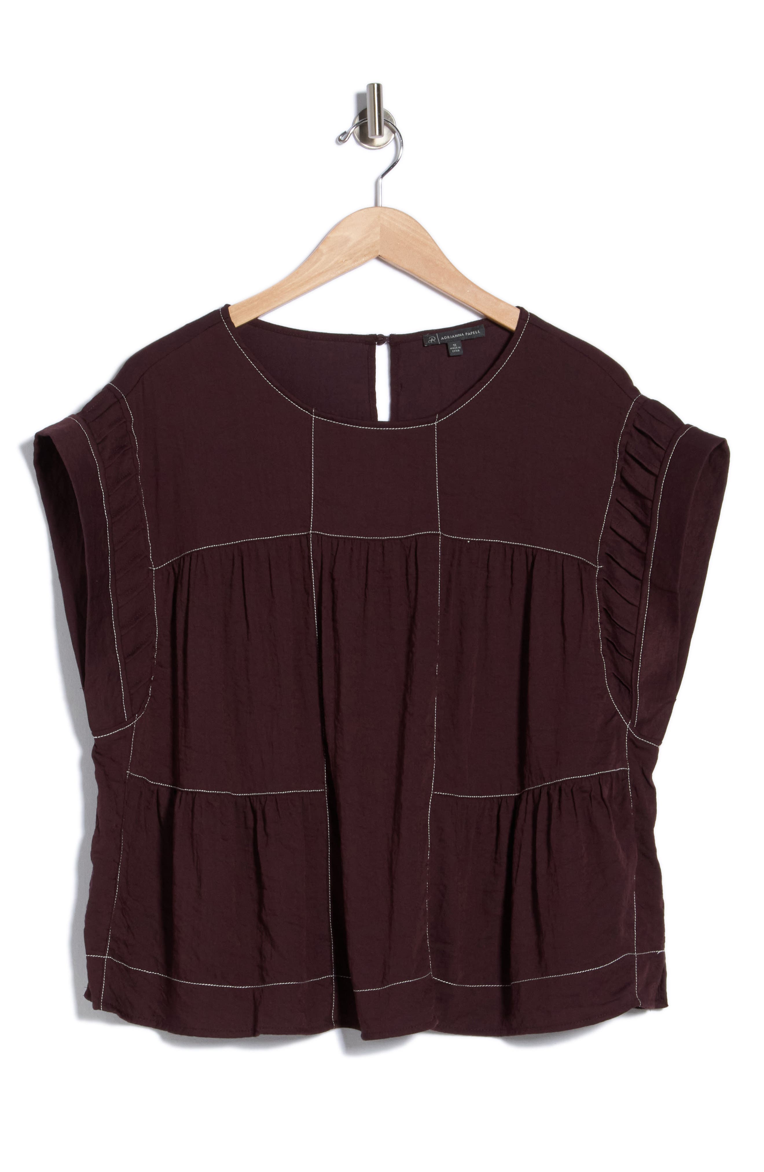 Adrianna Papell Topstitched Crinkled Cap Sleeve Top