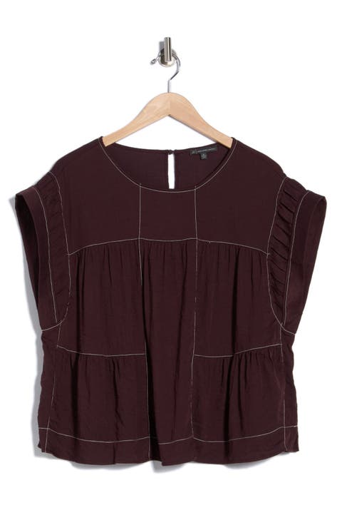 Topstitched Crinkled Cap Sleeve Top (Plus)