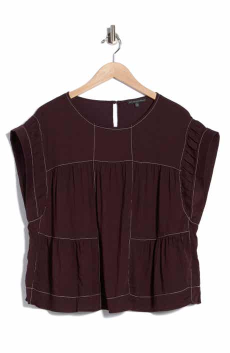 Adrianna Papell Topstitched Crinkled Cap Sleeve Top