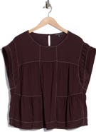 Adrianna Papell Topstitched Crinkled Cap Sleeve Top