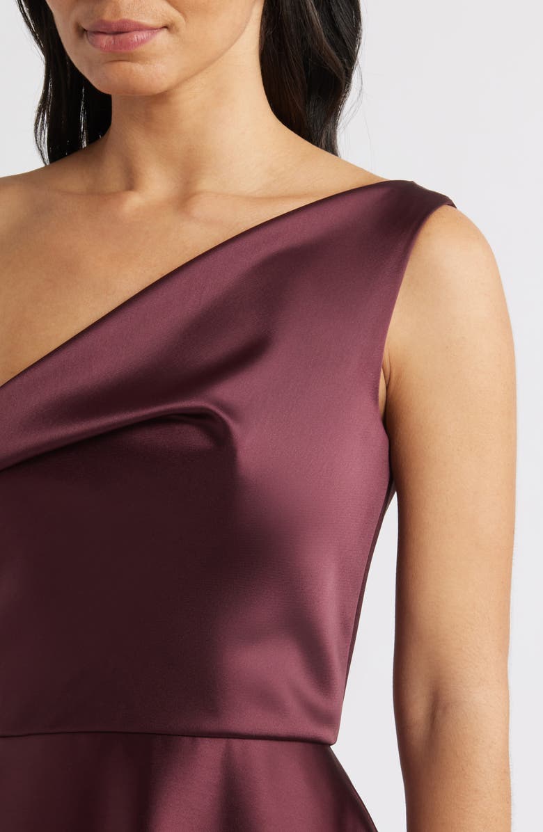 Amsale One-Shoulder Satin Gown, Alternate, color, Ruby