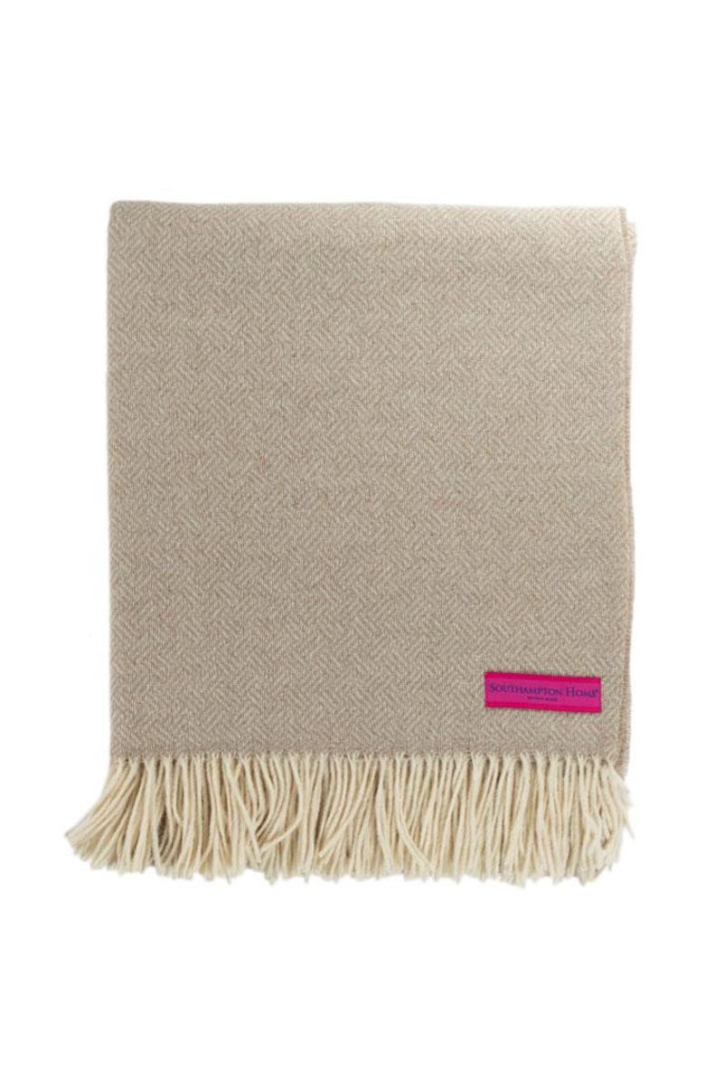 Prince of Scots Southampton Home Merino Wool Basket Weave Throw, Alternate, color, Sand