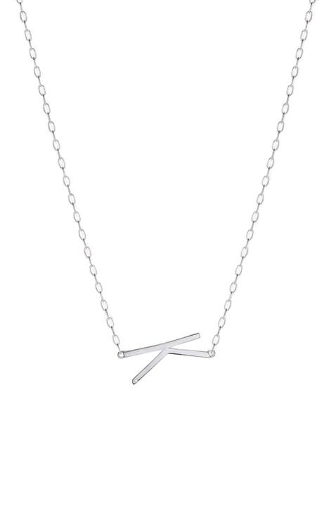 Silver Elongated Initial Pendant Necklace