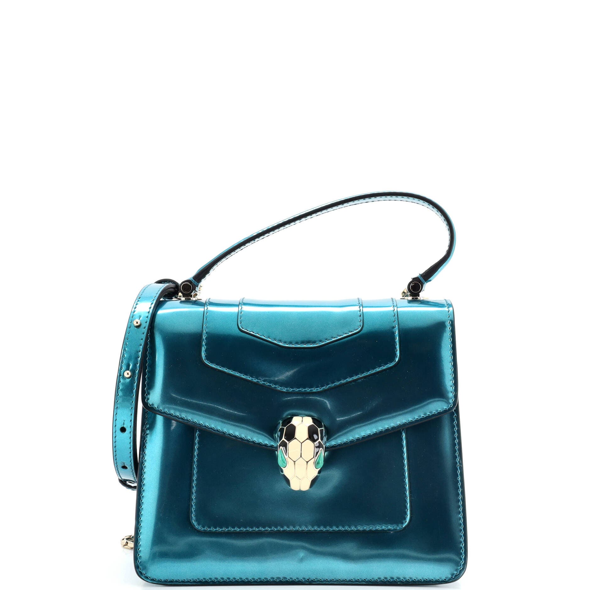 Serpenti Forever Top Handle Bag Patent Small, Main, color, Blue