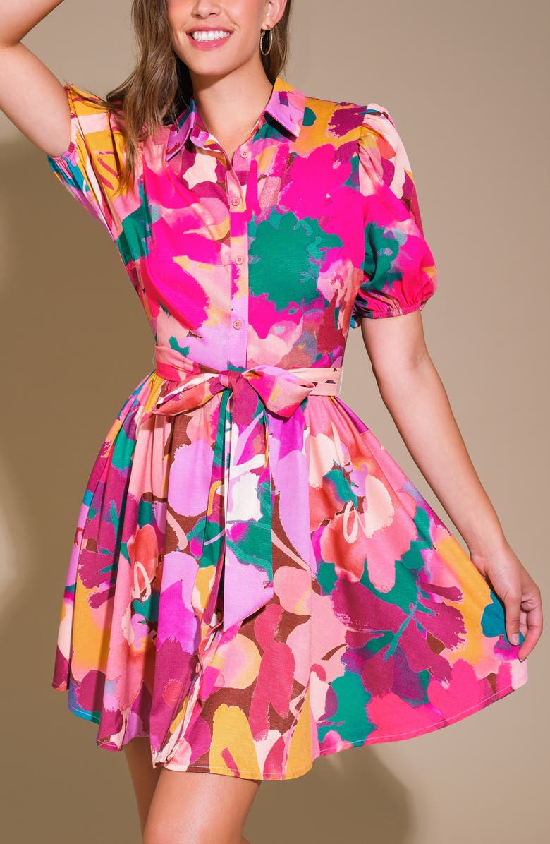 FLYING TOMATO Flower Print Shirtdress, Alternate, color,