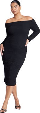 ELOQUII Off Shoulder Textured Dress