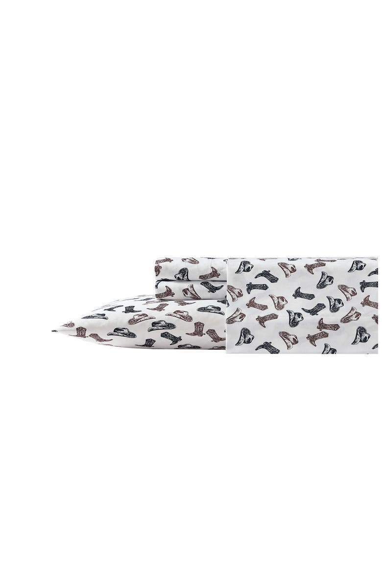 Boots 'N Hats Microfiber Sheet Set, Main, color, GREY / DARK BROWN